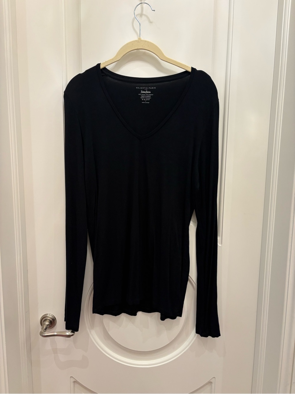 Majestic Black V-Neck Long Sleeve Tee